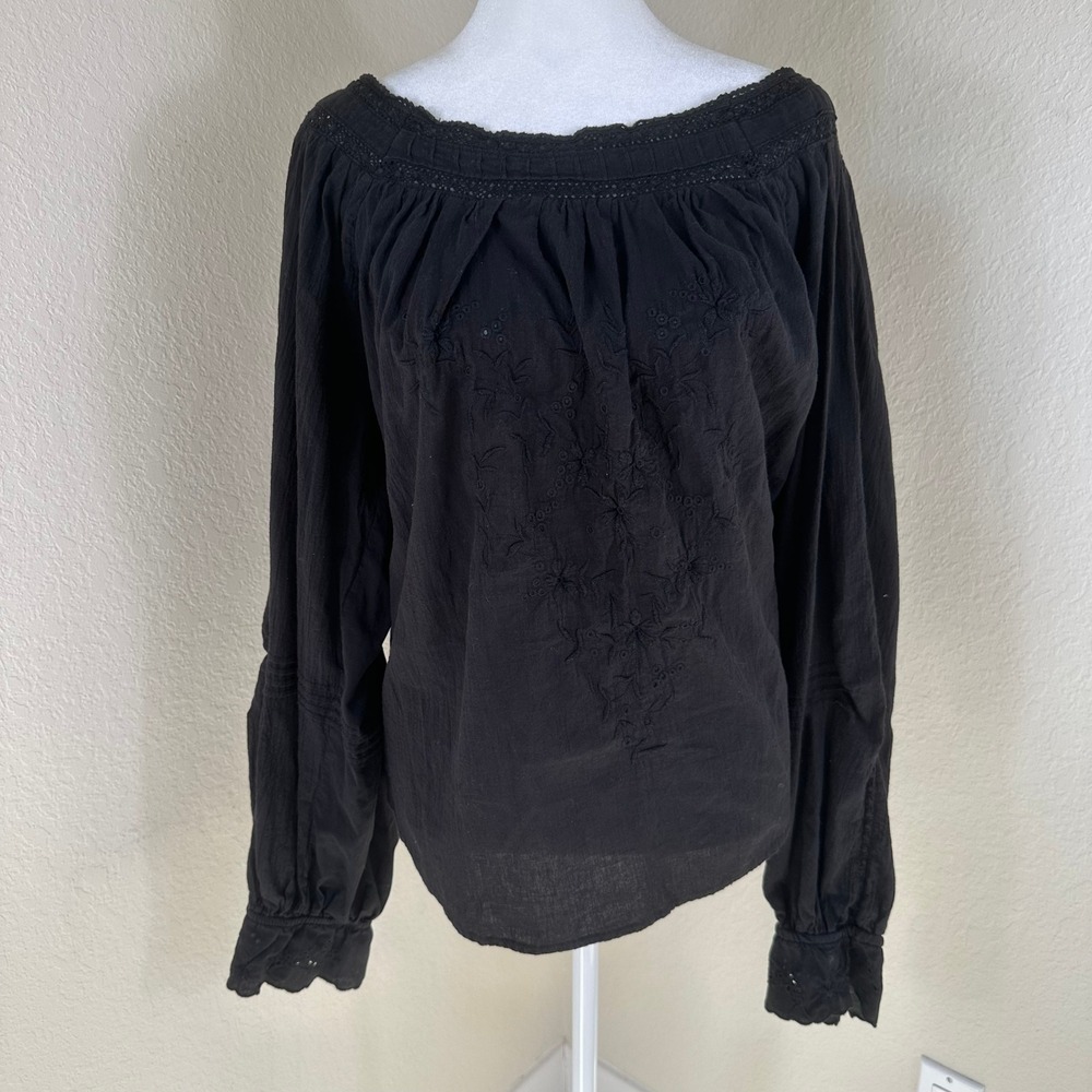 Liv Los Angeles Peasant Blouse Womens 3X Black Boho Embroidered Cottagecore